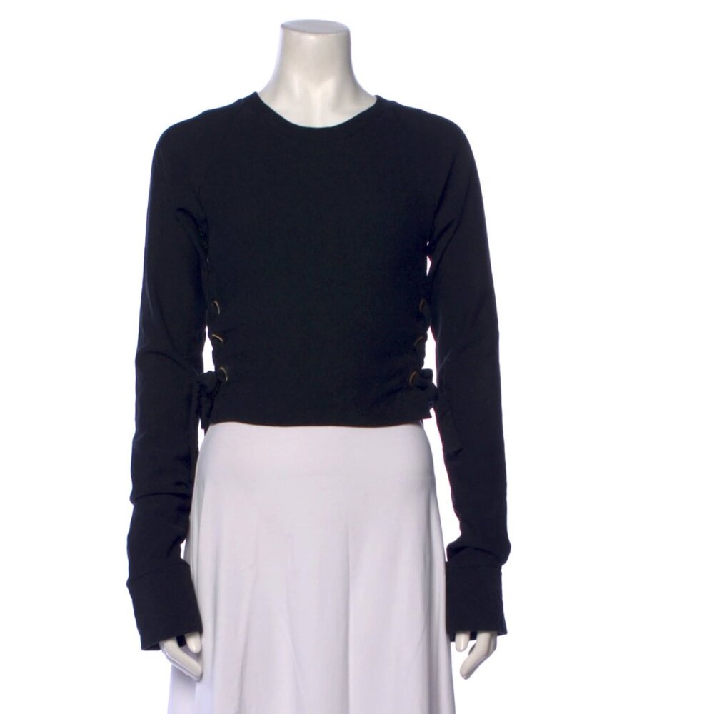 Areyouami Kai Black Cropped Side Tie Sweatshirt